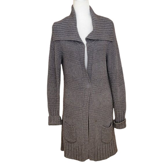 American Eagle Longline Cardigan Sweater Duster Shawl Collar Wool Blend Pockets - Picture 2 of 10